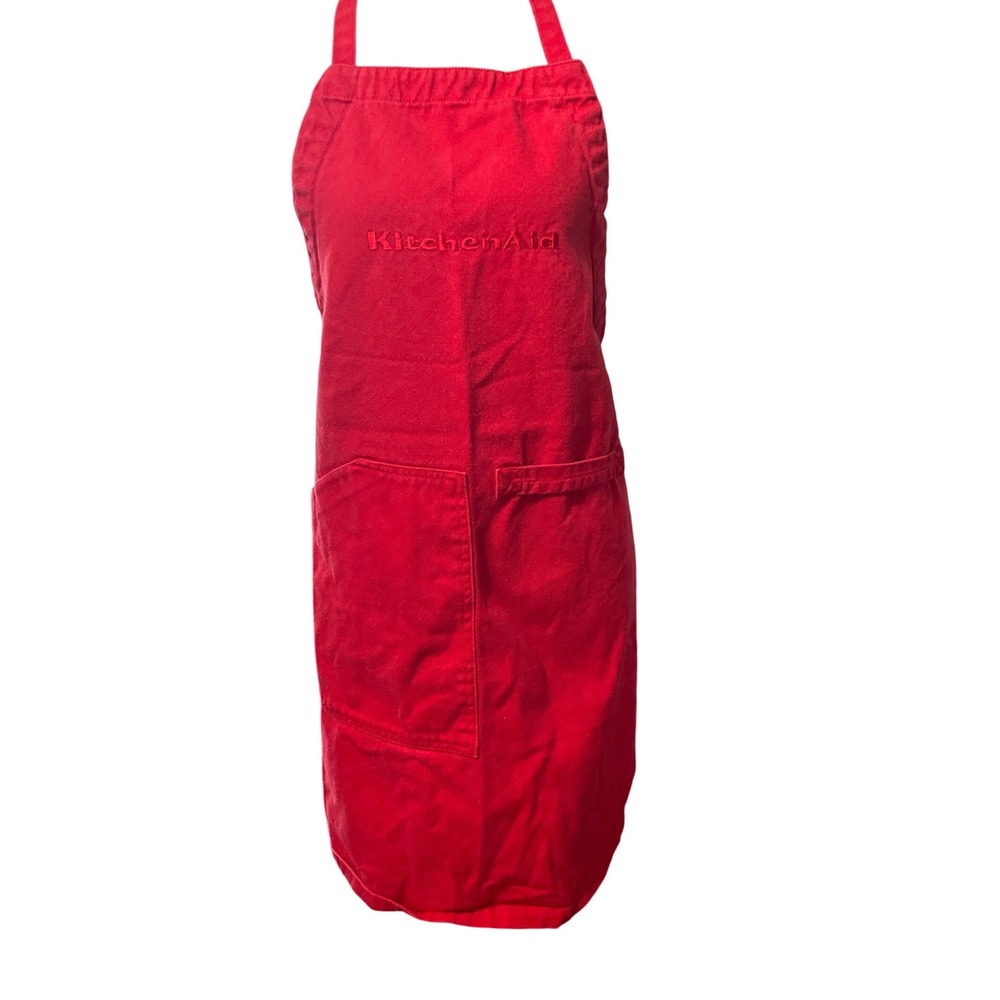 KitchenAid Bib Apron‎ Unisex One Size Red Excellent Embroidered Logo Pockets